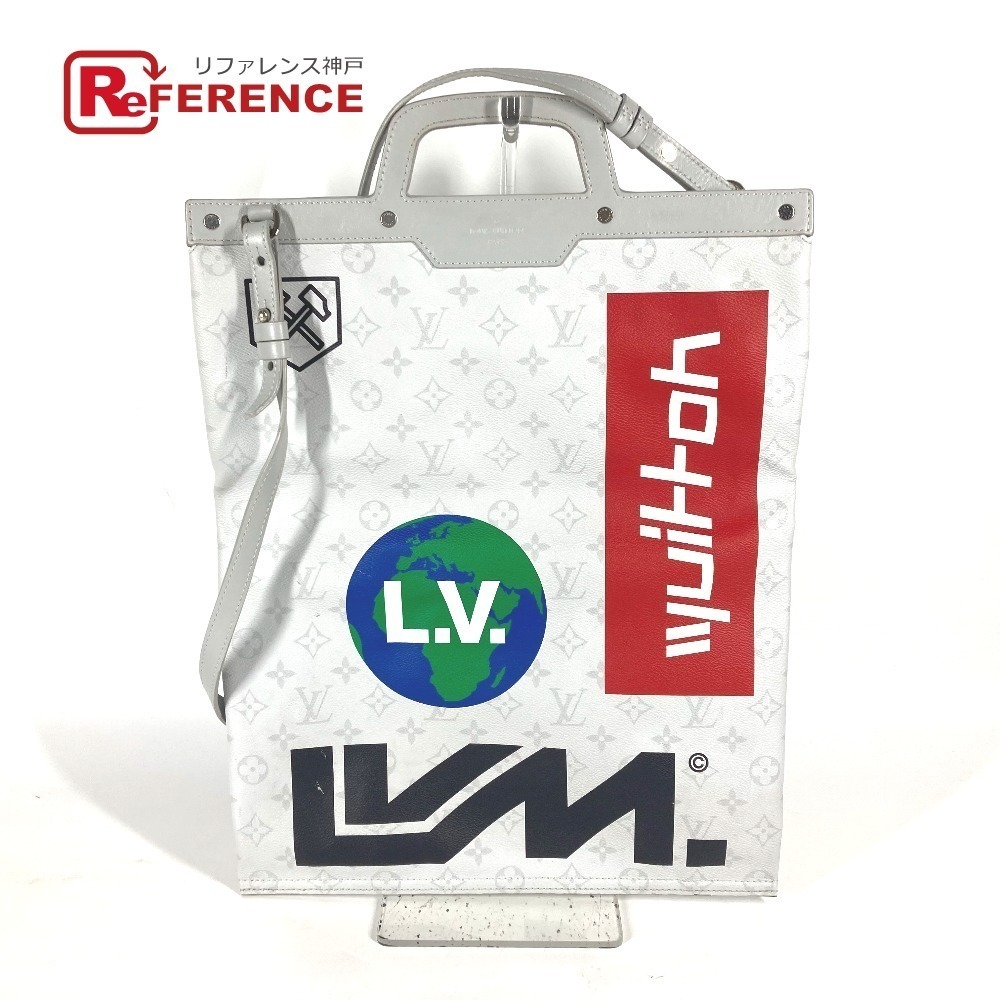 LOUIS VUITTON Monogram White Flat Vertical Tote Bag Crossbody Canvas